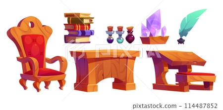Wizard school old book and potion cartoon vector 114487852