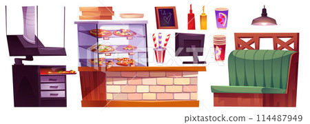 Pizza restaurant design elements set Pizza restaurant design elements set 114487949