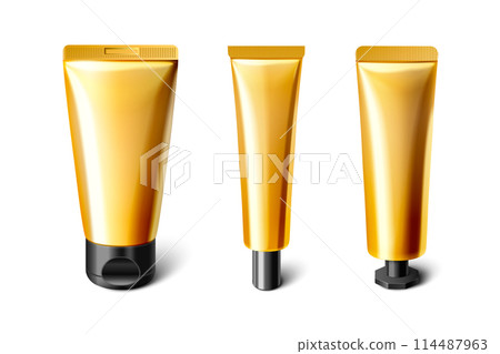 Closed golden cosmetic tube mockup 114487963