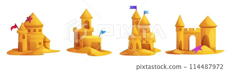 Sand castle on summer sea beach cartoon vector 114487972