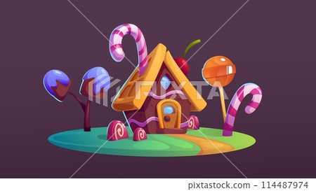 Candy land house. Sweet chocolate cartoon game set 114487974