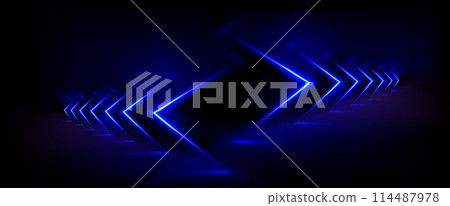 Black background with blue neon glow arrow Black background with blue neon glow arrow 114487978