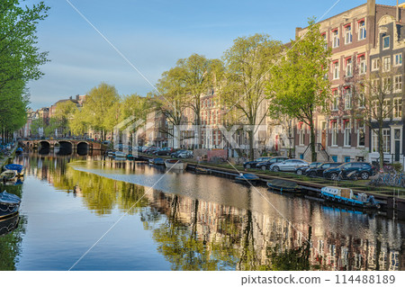 Scenery along the canals in Amsterdam, Netherlands Scenery along the canals in Amsterdam, Netherlands 114488189
