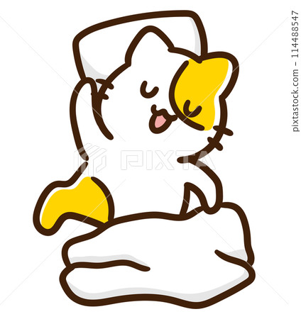 一個睡眠困難的可愛貓角色的滑稽插圖 一個睡眠困難的可愛貓角色的滑稽插圖 114488547