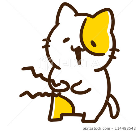 一個可愛的貓角色的滑稽插圖,它的肚子因飢餓而咕咕叫。 一個可愛的貓角色的滑稽插圖,它的肚子因飢餓而咕咕叫。 114488548