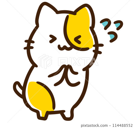 一個可愛的貓角色拼命乞求幫助的滑稽插圖。 114488552