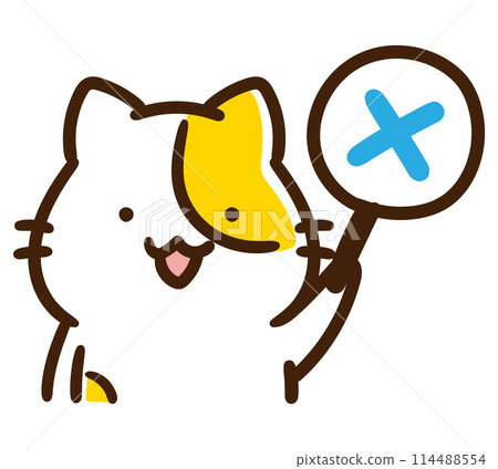 一個可愛的貓角色的上半身插圖顯示一個十字架 114488554