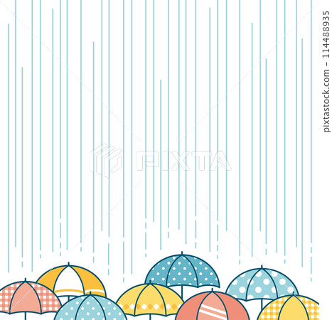 彩色雨傘和雨與輪廓線的簡單背景圖 114488935