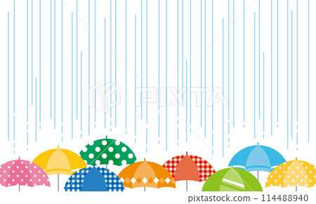 彩色圖案傘和下雨天的可愛背景圖 114488940