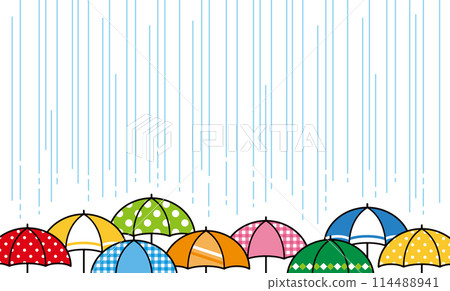 彩色雨傘和雨天等高線的背景圖 114488941