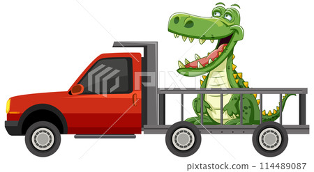 Cartoon Alligator Riding in Pickup Truck Cartoon Alligator Riding in Pickup Truck 114489087