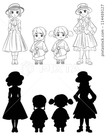 Vintage Style Girls Vector Illustrations 114489127