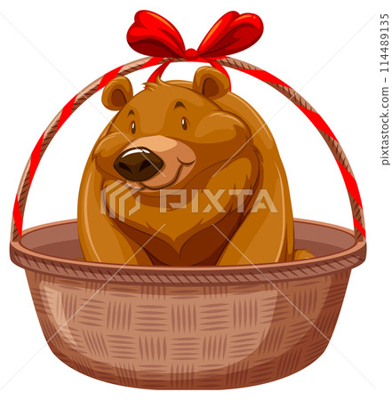 Bear in a Basket with Red Ribbon 114489135