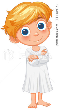 Cute Cartoon Boy in White Nightgown 114489142