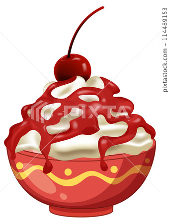 Delicious Cherry Topped Sundae Illustration Delicious Cherry Topped Sundae Illustration 114489153
