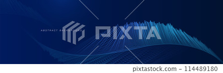 Abstract background with a blue geometric wavy line. Futuristic digital hi-technology horizontal banner. Vector illustration 114489180