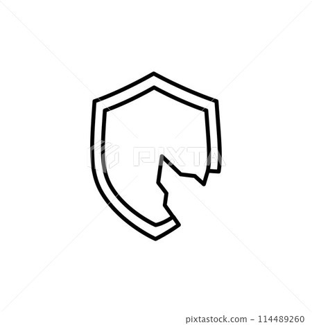 Broken security shield line icon. linear style sign for mobile concept and web design. Data unprotected outline vector icon. Symbol, logo illustration. Vector graphics 114489260