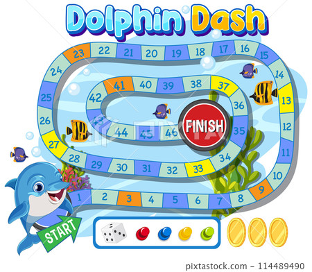 Dolphin Dash Board Game Illustration 114489490