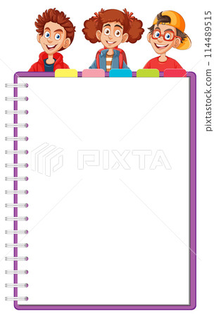 Happy Children with Blank Notebook 114489515