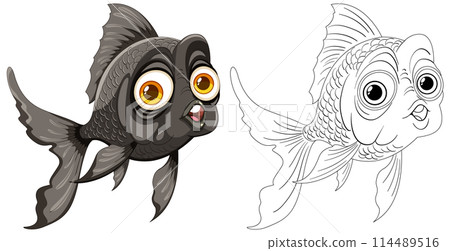 Colorful and Line Art Goldfish Illustration 114489516