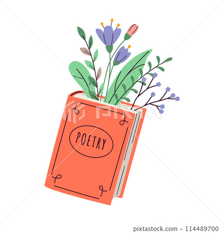 Yellow flower on history textbook 2D cartoon objects 114489700