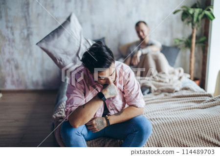 Gay couple at home, intimate moments of private life - Homosexual partners 114489703