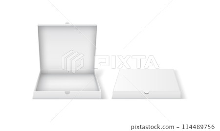 Cardboard pizza boxes with template vector illustration set Cardboard pizza boxes with template vector illustration set 114489756