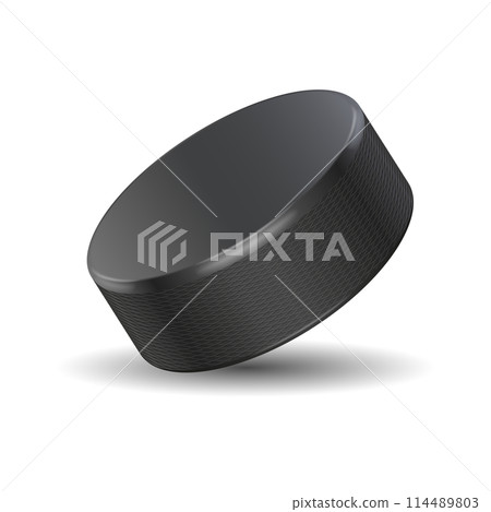 Black hockey puck realistic illustration winter team sport 114489803