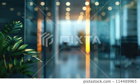 Blurred focus of modern office interior. Abstract office background with bokeh. Copy space 114489965