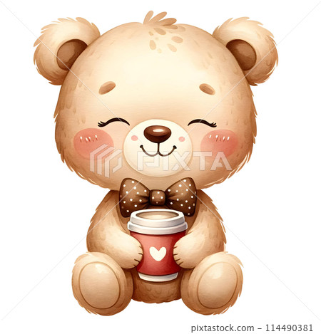 teddy bear with cup of coffee 114490381