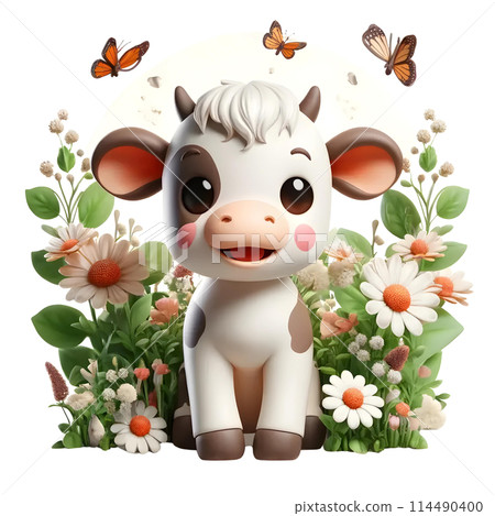 3d baby cow in spring 114490400