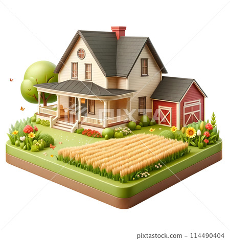 3D farmhouse with crop 3D farmhouse with crop 114490404