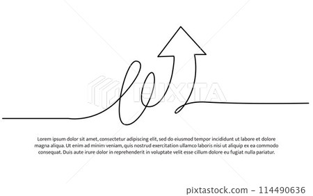 Continuous line design of arrow pointing up. One line decorative elements drawn on a white background. 114490636