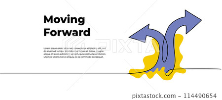 Continuous line design of arrows pointing up and down. Single line decorative elements drawn on a white background. Continuous line design of arrows pointing up and down. Single line decorative elements drawn on a white background. 114490654