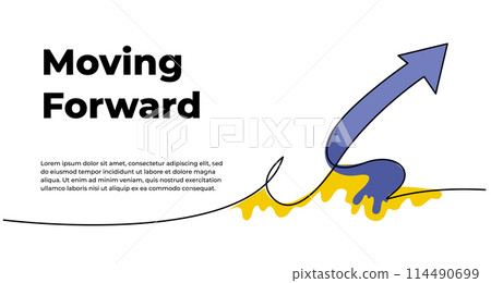 Continuous line design of arrow pointing up. One line decorative elements drawn on a white background. 114490699