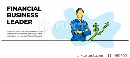 Vector illustration of financial advisor. Financial success guide concept design. Modern flat in continuous line style. Vector illustration of financial advisor. Financial success guide concept design. Modern flat in continuous line style. 114490703