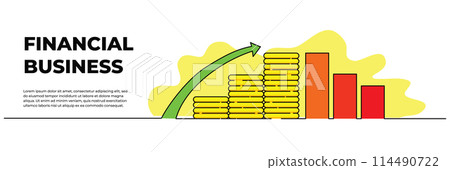 Vector illustration of economic diagram with coins. Business, finance and marketing concept design. Modern flat in continuous line style. 114490722