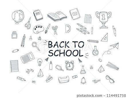 School supplies and creative elements hand drawn, back to school doodle 114491738
