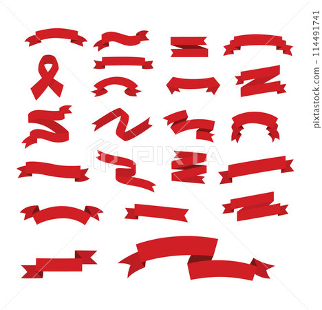 Red beautiful ribbon vector, banner ribbon vector set. Flat banner ribbon for decorative design Red beautiful ribbon vector, banner ribbon vector set. Flat banner ribbon for decorative design 114491741