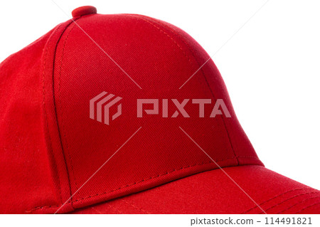 Red Baseball Cap on White Background 114491821