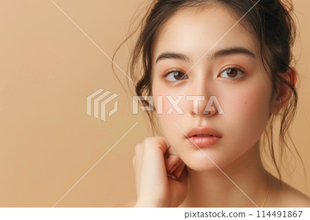Japanese woman with beautiful skin (skin care, makeup, model, no background) 114491867
