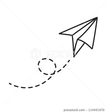 Paper airplane line path icon. Paper plane with dotted line, Origami paper airplane Paper airplane line path icon. Paper plane with dotted line, Origami paper airplane 114491970