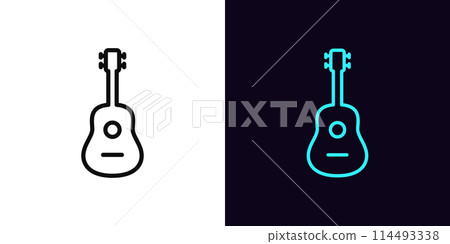 Outline guitar icon, with editable stroke. Acoustic guitar sign and ukulele silhouette. Guitar live music and performance, guitar play party, musical festival, acoustic music instrument. Vector icon 114493338