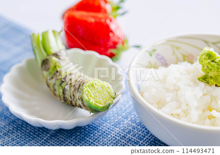 Rice topped with grated wasabi Rice topped with grated wasabi 114493471