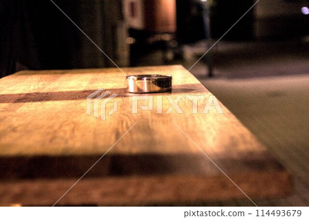 wooden table on blurred background of restaurant wooden table on blurred background of restaurant 114493679