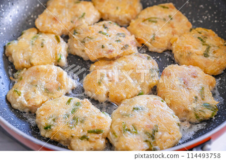 Tofu nuggets cooked in a frying pan Tofu nuggets cooked in a frying pan 114493758