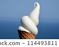 Soft serve ice cream with the blue sky and sea in the background 114493811