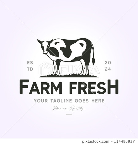 Vintage dairy farm logo, dairy product logo, milk cow logo vector illustration design on white background Vintage dairy farm logo, dairy product logo, milk cow logo vector illustration design on white background 114493937