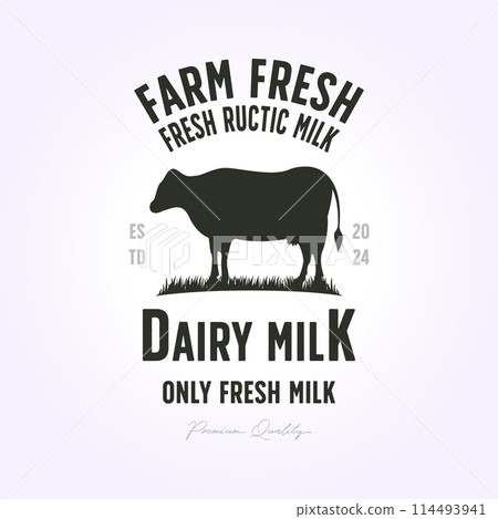 vector fresh natural milk logo. typography design with livestock silhouettes. template for dairy farming and milk business - shop, market, packaging and menu vector fresh natural milk logo. typography design with livestock silhouettes. template for dairy farming and milk business - shop, market, packaging and menu 114493941