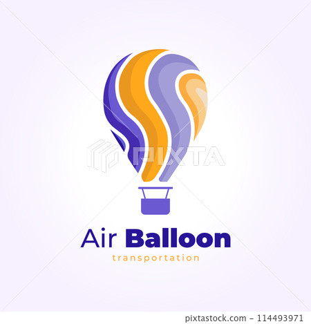 simple colorful air balloon logo vector design, zeppelin illustration design template 114493971